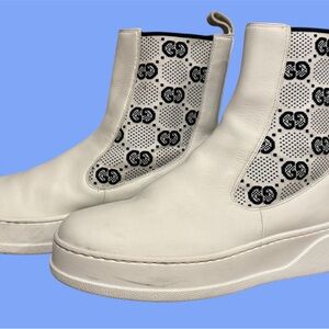 Women's White GG Supreme Paneled Chelsea Boots